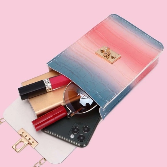 Crocodile Ombré pink | blue  | gold chain | crossbody mini bag - Picture 12 of 12